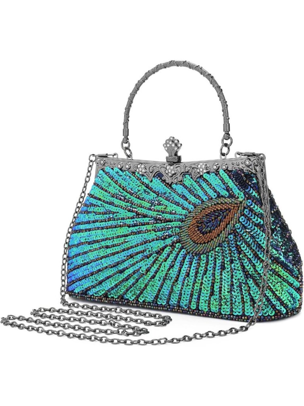 Vintage 1920s Beaded Sequin Peacock Evening Clutch Bag | Wedding Party Purse